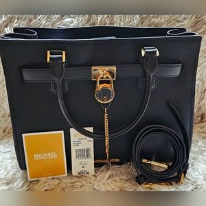 Michael Kors Hamilton black leather satchel